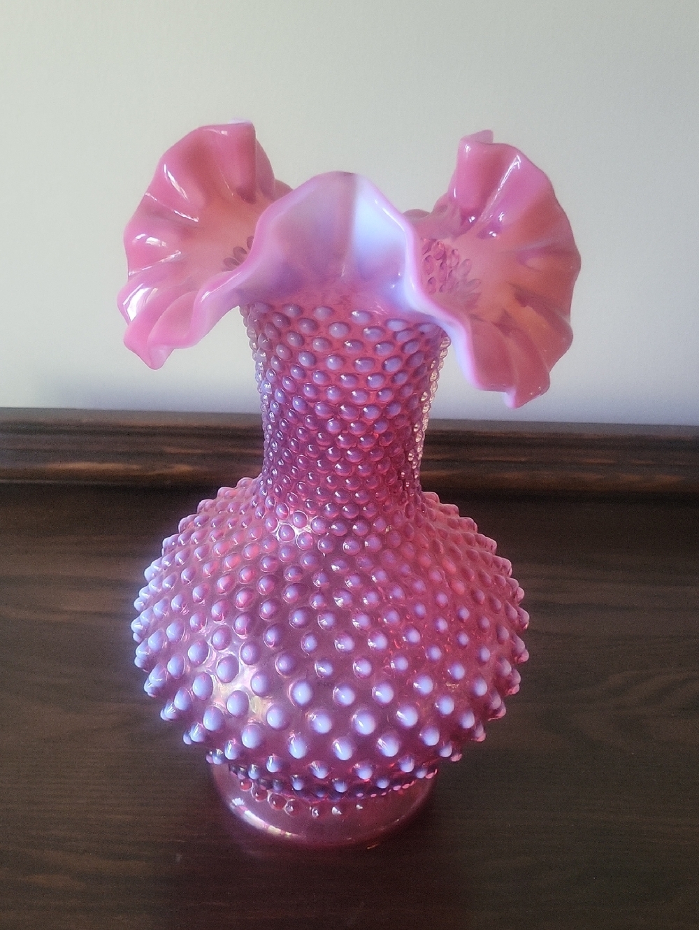 Fenton Cranberry Hobnail Ruffled Vase
